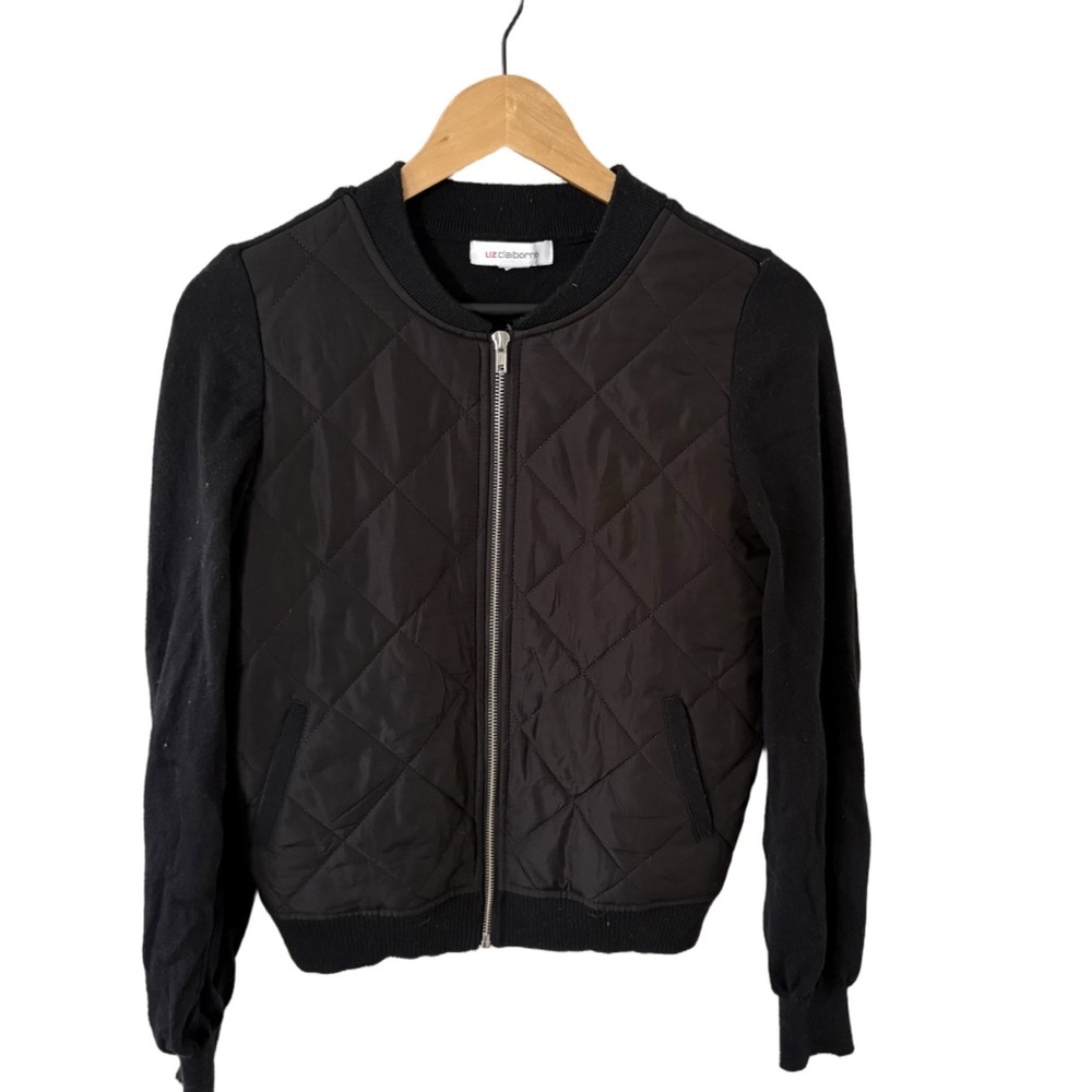 Liz Claiborne Black Quilted Zip-Up Bomber Jacket Size S